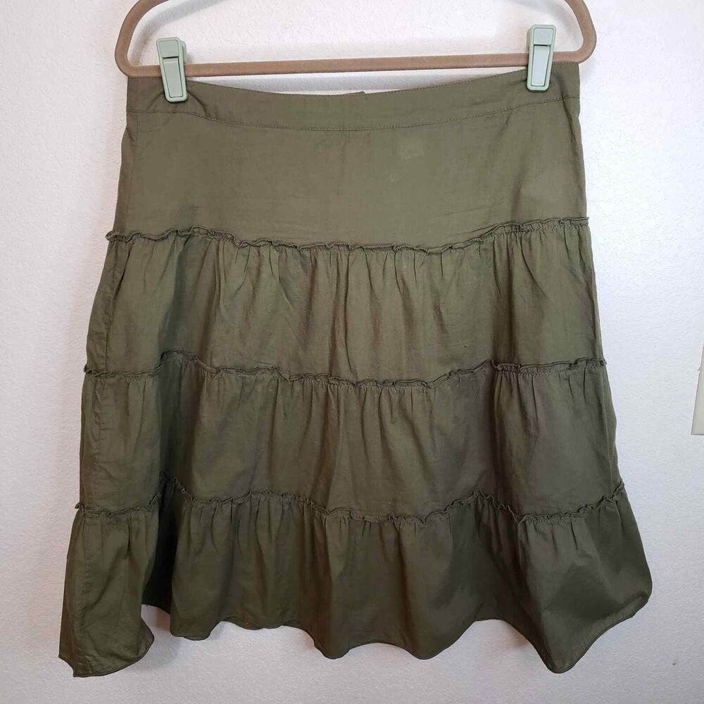 Divided by H&M Olive Green Tiered Mini Skirt Size 10 Zip Back